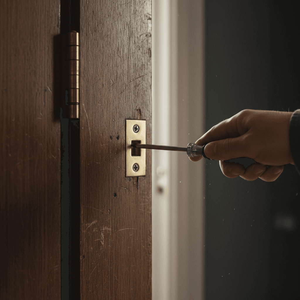 Adjusting a door hinge with a screwdriver